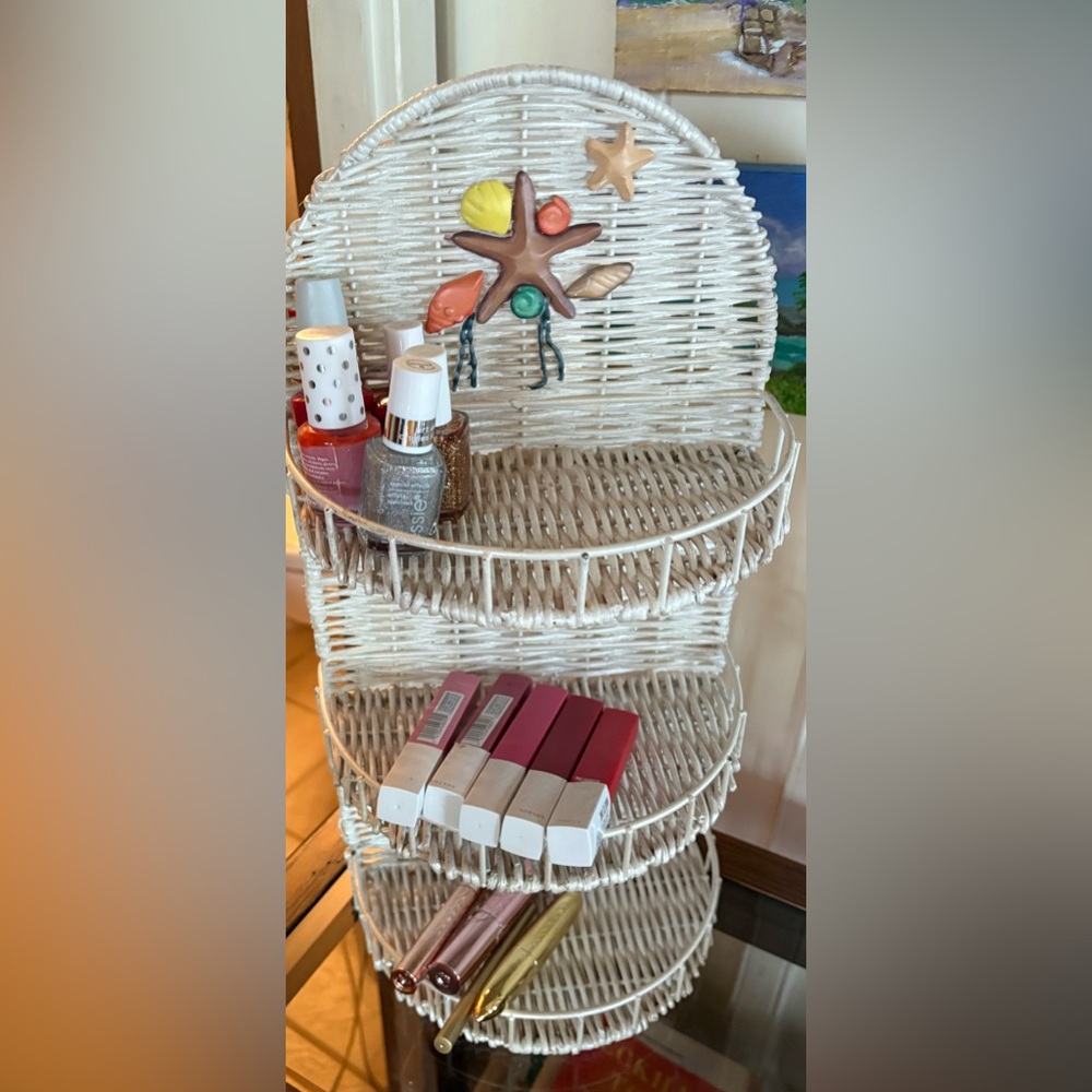 Nautical Beach Seashell Wicker Shelf
